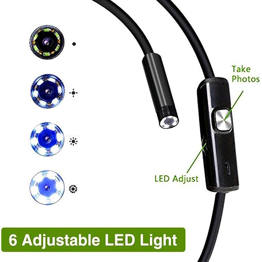 Drain Snake Flexible - 6 LED Light 7mm 1M Endoscope