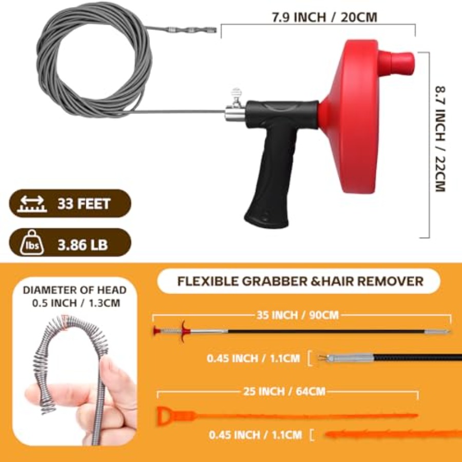 【Spot goods】Drain Auger 33 ft  - Drain Snake Flexible recensione e prezzo